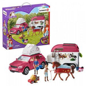 Schleich 42535 dobrodružné auto s přívěsem a koněm