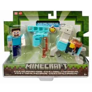 Minecraft  8 cm figurka dvojbalení steve a obrněný kůň, mattel hdv39