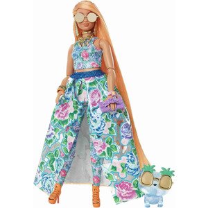 Barbie extra fancy stylová dlouhovláska s modrou kočičkou, mattel hhn14