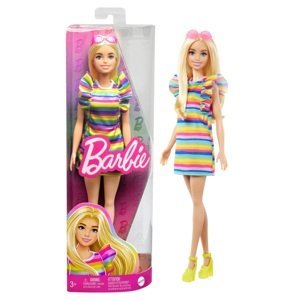 Mattel barbie modelka proužkované šaty s volány, hpf73
