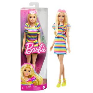 Mattel barbie modelka proužkované šaty s volány, hpf73