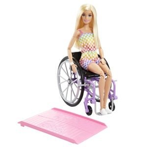 Mattel barbie modelka na invalidním vozíku v kostkovaném overalu, hjt13