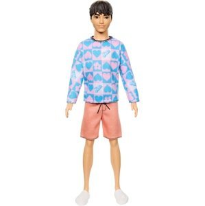 Mattel barbie model ken 219 modro-růžová mikina se srdíčky, hrh24