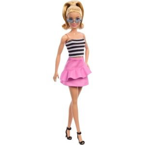 Barbie® modelka 213 růžová sukně a pruhovaný top, mattel hrh11