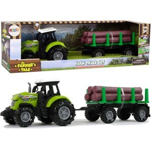 mamido Traktor s přívěsem se dřevem zelený