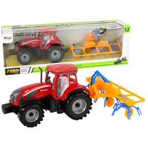 mamido Traktor s třecím pohonem a se shrnovačem sena červený