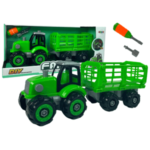 mamido Konstrukční DIY traktor s přívěsem zelený