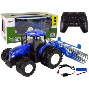 mamido Traktor s kultivátorem na dálkové ovládání 1:24 modrý