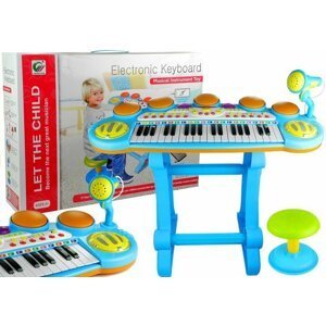 mamido Dětský keyboard s mikrofonem a stolečkem modrý