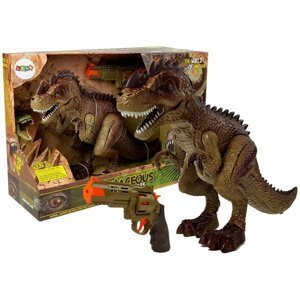 mamido Pohybující se dinosaurus Tyrannosaurus s vodní párou a pistolí zelenohnědý