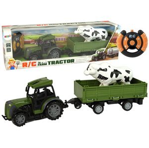 mamido Traktor s vlečkou a figurkou kravičky na dálkové ovládání R/C zelený