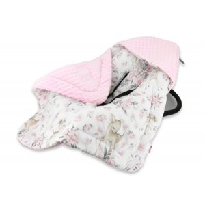 Baby Nellys Oteplená zavin. deka s kapucí minky+bavlna, 90 x 90 cm, Srnka a růže - růžová