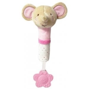 Tulilo Plyšová hračka s pískátkem a kousátkem Myška, 17 cm - růžová/béžová