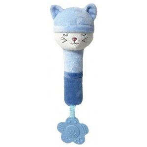 Tulilo Plyšová hračka s pískátkem a kousátkem Spící Kočička, 17 cm - modrá
