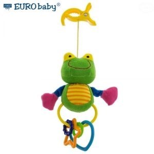 Euro Baby Plyšová hračka s klipsem a chrastítkem  - Žabička