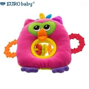 Euro Baby Plyšová hračka s kousátkem a chrastítkem  - Sovička - růžová