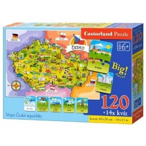 Puzzle Mapa České republiky 120 dílků + 14 kvízů naučné 40x28cm v krabici