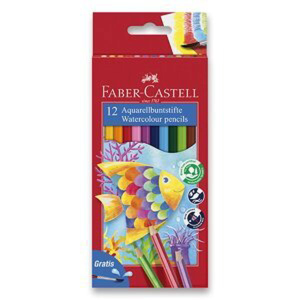 Akvarelové pastelky Faber-Castell 12 barev + štětec