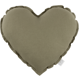Cotton & Sweets Lněný polštář srdce olivová 44cm