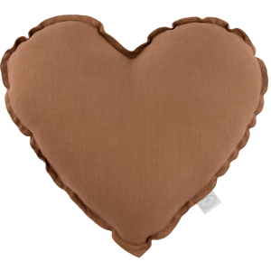 Cotton & Sweets Lněný polštář srdce čokoládová 44cm