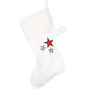 Cotton & Sweets Vánoční punčocha bílá s červenými hvězdami 42x26cm