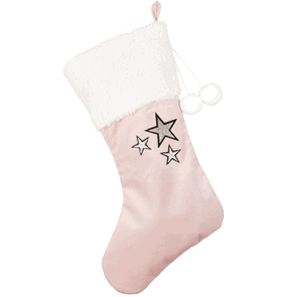 Cotton & Sweets Vánoční punčocha pudrově růžová se stříbrnými hvězdami 42x26cm