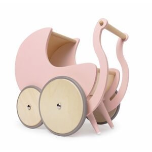 Kinderfeets® Dřevěný kočárek pro panenky a nácvik chůze růžová
