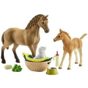 Schleich Set hříbě a Quarter kůň se štěňátkem a příslušenstvím