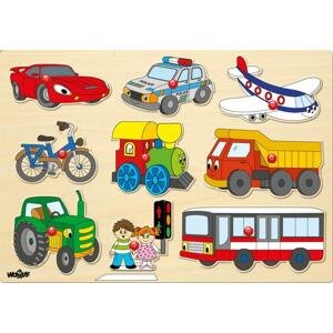 Woody Puzzle na desce - Dopravní prostředky