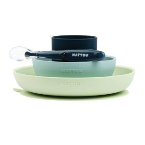 Natty Set jídelní silikonový 4 ks zeleno-modrý bez BPA