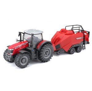Bburago 1:50 Farm Traktor Massey Ferguson 8740S + Baler Lifter Rood