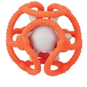 NATTOU Kousátko silikonový míč 2v1 bez BPA 10 cm oranžovo-šedá