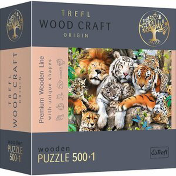 Trefl Dřevěné puzzle 501 - Divoké kočky v džungli