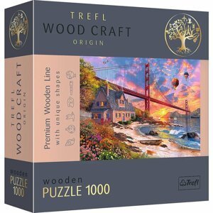 Trefl Dřevěné puzzle 1000 - Západ slunce nad mostem Golden Gate
