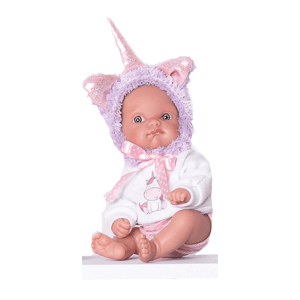 Antonio Juan 85105-2 Jednorožec fialový - realistická panenka miminko s celovinylovým tělem