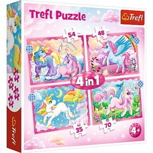 Trefl Puzzle 4v1 - Jednorožci a kouzla