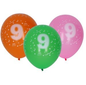Balónek nafukovací 30cm - sada 5ks, s číslem 9