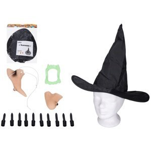 Set karneval - čarodějnice (nos, brada, prsty, klobouk a zuby)