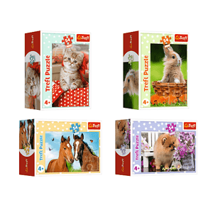 Trefl Mini puzzle 54 dílků Kůň, králík, pes a kočka