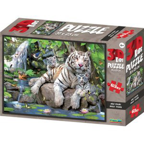 PRIME 3D PUZZLE - Bílé tygři 63 dílků