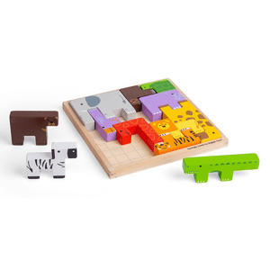 Bigjigs Toys Dřevěné kostky puzzle se zvířátky safari