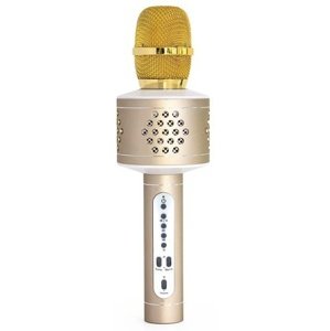 Mikrofon karaoke Bluetooth zlatý na baterie s USB kabelem