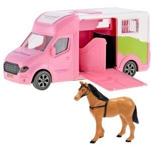 Auto přepravní 20cm kov na setrvačník růžové na baterie se světlem a zvukem s koněm