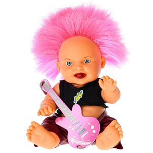 Panenka 23cm s růžovým punk účesem a kytarou