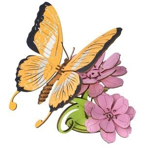 Woodcraft Dřevěné 3D puzzle Motýl na květinách barevný