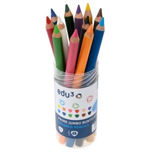 EDU3 Prime Jumbo trojhranné pastelky P12, tuha 6,25 mm, 12 barev v kulaté plastové dóze