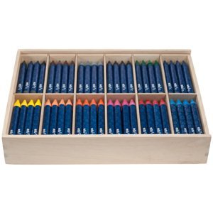 EDU3 Jumbo kulaté voskové pastely K12, 144 ks - 12x 12 barev, baleno v dřevěné krabičce