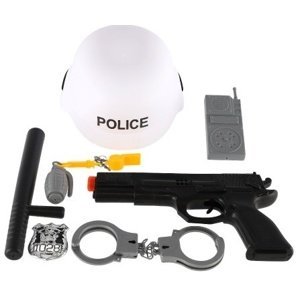 Sada policie SWAT helma+pistole na setrvačník s doplňky