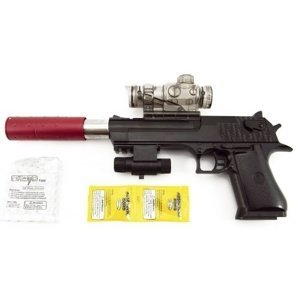 Pistole plast/kov 33cm na vodní kuličky + náboje 9-11mm na baterie se světlem