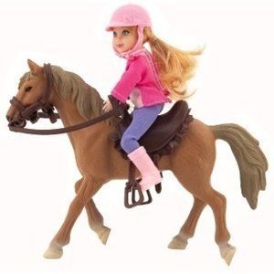 Kůň + panenka žokejka plast 20cm